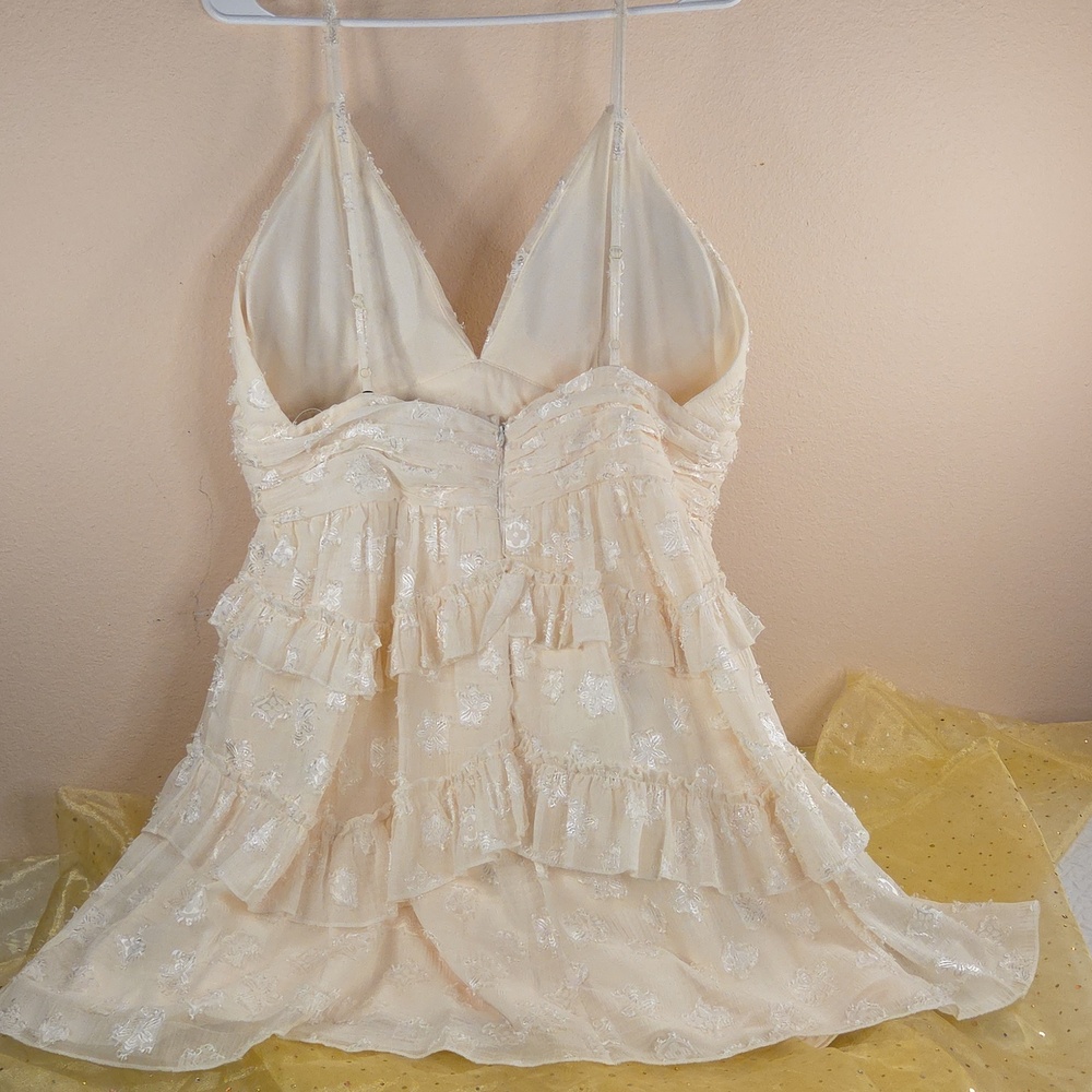 Ivory Ruffled Lace V-Neck Mini Cocktail Dress XL Classic FAIRYCORE